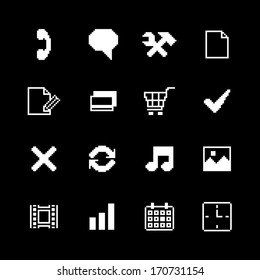 Contrast pixel icons set for interface design of photo music movies and media isolated vector illustration