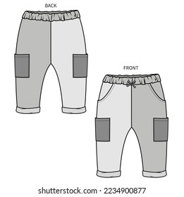 CONTRAST POCKET WITH COLOR BLOCK DETAIL JOGGER FOR BABY AND TODDLER GIRLS IN EDITABLE VECTOR FILE