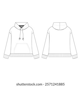 CONTRAST RAGLAN SLEEVES HOODIE WITH KANGAROO POCKET DETAIL DESIGNED FOR TEEN GIRLS AND KID GIRLS IN VECTOR ILLUSTRATION FILE
