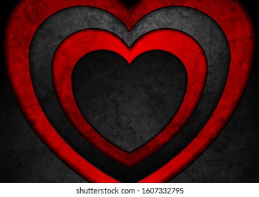 Contrast red and black hearts grunge concept background. Abstract Valentines Day greeting card. Vector illustration