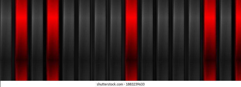 Contrast red and black stripes geometrical abstract background. Dark glossy futuristic banner design. Vector illustration