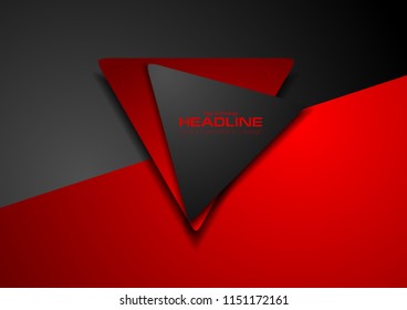 Contrast red and black tech geometric background with triangles. Vector design
