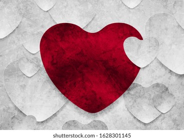 Contrast red and grey hearts grunge concept background. Abstract Valentines Day greeting card. Vector illustration