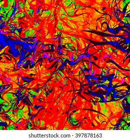 Contrast seamless abstract pattern. Pigments mixed. Colored wavy lines