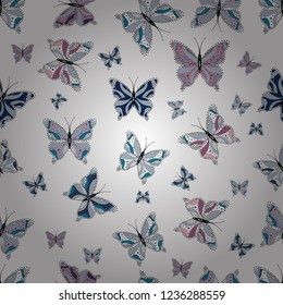 Contrast seamless butterfly cloth template on neutral, white and blue. Flying butterfly linen theme Vector. Simple feminine pattern for invitation. Repeating insect fabric clipart for garments.