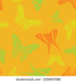 Contrast seamless butterfly engraving pattern isolated on contrast back layer. Spring butterfly etching theme vector. Insect silhouette clipart for interior.