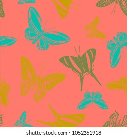 Contrast seamless butterfly engraving pattern isolated on contrast back layer. Wildlife butterfly etching theme vector. Insect silhouette clipart for marketing purpouses.