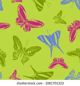 Contrast seamless butterfly engraving pattern isolated on contrast back layer. Flying butterfly etching theme vector. Insect silhouette artwork for textile.