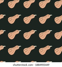 Contraste el patrón de doodle impecable con formas de calabaza naranja. Fondo negro. Perfecto para el diseño de tela, impresión textil, envoltura, cubierta. Ilustración del vector