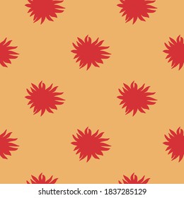 Contrast seamless hand drawn pattern with creative shapes. Geometric decorative ornament in red color on orange background. Designed for fabric design, textile, wrapping, cover. Vector illustration.