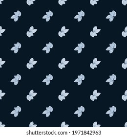 Contrast seamless pattern with blue little orchid flower elements. Dark background. Floral backdrop. Vector illustration for seasonal textile prints, fabric, banners, backdrops and wallpapers.