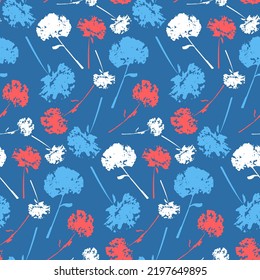 Patrón transparente de contraste con crisantemo, ilustración vectorial de color rojo azul para el diseño