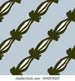 Contraste el patrón sin fisuras con la impresión de elementos de hoja abstracta de contorno verde. Fondo azul pastel. Impresión vectorial plana para textiles, tela, giftwrap, papel pintado. Ilustración sin fin.