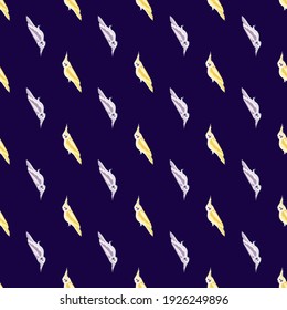 Contrast seamless pattern with light blue and yellow cockatoo parrot bird elements. Navy blue background. Flat vector print for textile, fabric, giftwrap, wallpapers. Endless illustration.