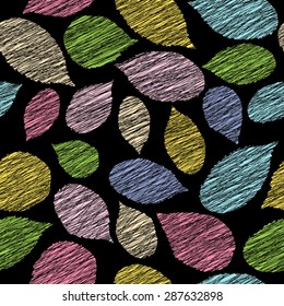 Contrast seamless pattern with scratched raspberry leaves. Plain endless background with raspberry leaves. For wallpaper or printing on fabric. Plain endless background for decoration or backdrop.