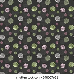 Contrast seamless  pattern from the shaded circles drawn by hand.Dark background.Background in vector.