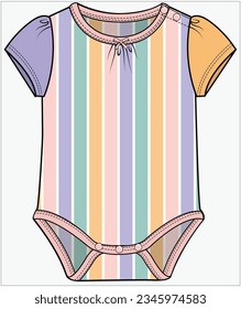 CONTRAST SLEEVES STRIPER COLOR BLOCK JUMPSUIT, PLAYSUIT, ROMPER, ONESIES DESIGN FOR BABIES, INFANT GIRL AND TODDLER GIRLS IN VECTOR ILLUSTRATION