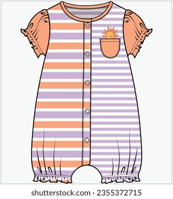 CONTRAST STRIPER JUMPSUIT, PLAYSUIT, ROMPER, ONESIES DESIGN FOR BABIES, INFANT GIRL AND TODDLER GIRLS IN VECTOR ILLUSTRATION