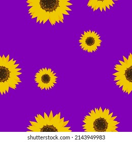 contrast sun flower pattern vector. sunflower pattern on dark violet background. tablecloth sun flower pattern