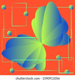 Contrast vector illustration. Abstraction in the form of butterfly wings, rectangles and balls, combines red, blue and yellow-green color, which creates a unique harmony.