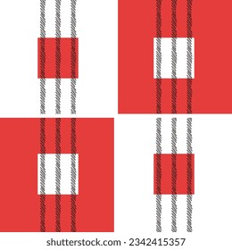 Contrast white and red figures with black zig zag poster. Vector illustration in modern abstract style.