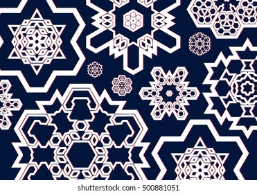 Contrast winter background with beautiful various snowflakes