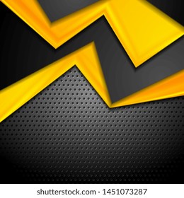 Contraste el diseño tecnológico amarillo y negro sobre fondo perforado oscuro. Ilustración corporativa de vectores
