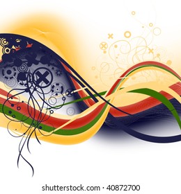 contrasting abstract dark and orange background with wavy lines, ornament and crosses