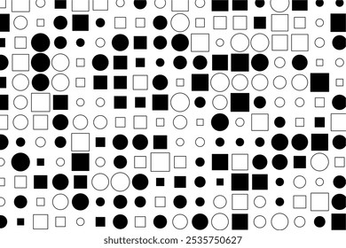 Formas en blanco y negro en contraste con tamaños aleatorios y estilos de relleno