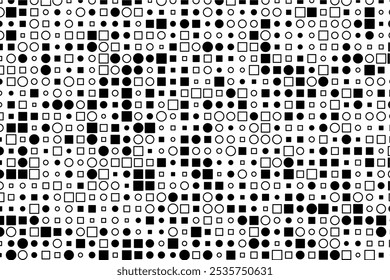 Contrasting black and white shapes with randomized sizes and fill styles