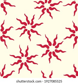 Contrasting bright minimalistic retro tile with shapes of hand drawn stars from curved lines. Vector seamless pattern. 