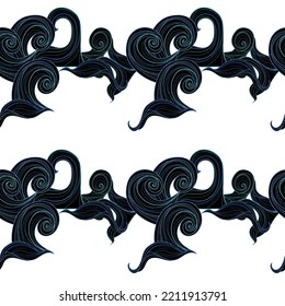 Contrasting drawing , waves  on white background, seamless for print.