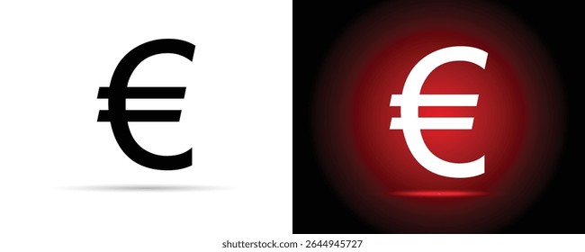 Símbolo do Euro Contrastante em Planos de Fundo Preto e Vermelho. Ícone Moeda Euro.