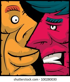 Contrasting face expressions of good and bad character. Contrasting colors