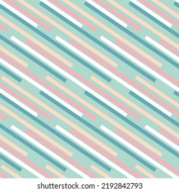 Contrasting geometric seamless pattern with rectangular stripes, green pink mint pastel background for scrapbook and design