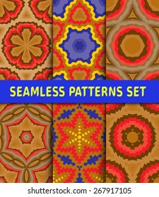 Contrasting geometric seamless patterns set. 6 illustrations and Swatch.