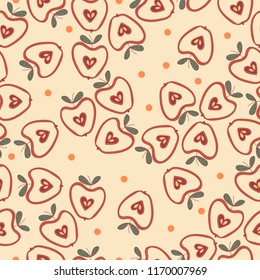 Contrasting hand-drawing seamless pattern with apples with leaves and dots. Use for textile print, fabric, web design, wallpaper, packging design, wrapping paper etc. Vector illustration.