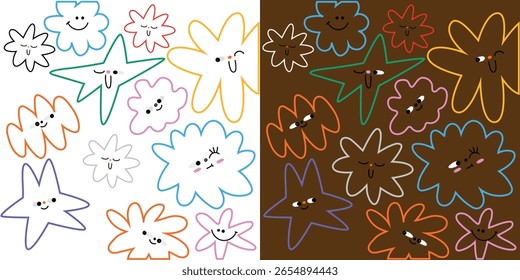 Contrasting Illumination collection. Duality of Light. Vector illustration isolated on white and brown background.