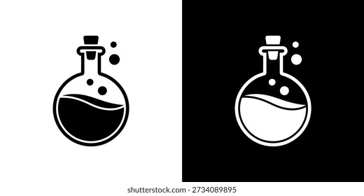 A contrasting pair of potion bottle icons one black and one white