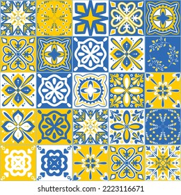 Contrasting pattern for ceramic tiles in Spanish Azulejo style for design