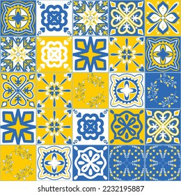 Contrasting pattern for decorative ceramic tiles in Spanish Azulejo style