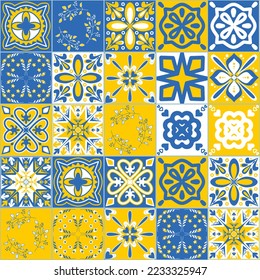 Patrón de contraste para azulejos de cerámica decorativa en estilo Azulejo, vectorilustración para diseño