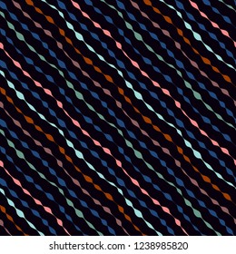 contrasting pattern of smooth color lines imitating embroidery, seamless vector ornament on a dark background