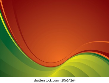 Contrasting red and green colours in the wavy abstract background