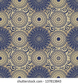 Contrasting seamless pattern with flowers and curls.