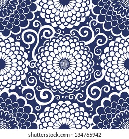 Contrasting seamless pattern with large flowers and curls.