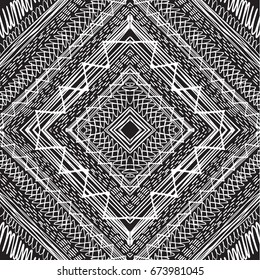 Contrasting symmetrical cellular texture of the tissue at the lumen of the drawn lines. Black and white. Seamless vector pattern