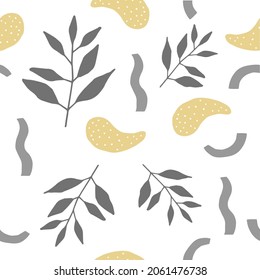 Contrasting vector pattern on the theme of herbs, leaves, autumn and much more. Clear bright abstract shapes on a white background. An interesting solution for various applications