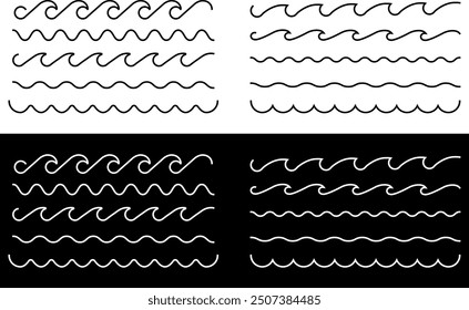 Contrasting Wave Patterns. Light and Dark Backgrounds. Vector illustration editable strock icons.