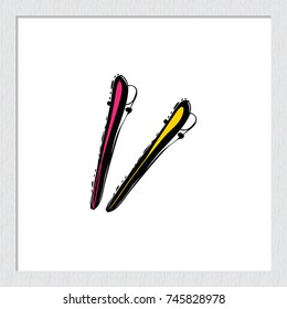 Contrasty barrette vector hand drawn fashion sketch. Illustration for decoration, business identity beauty salons, shops. Isolated element on white backdrop in wooden frame.